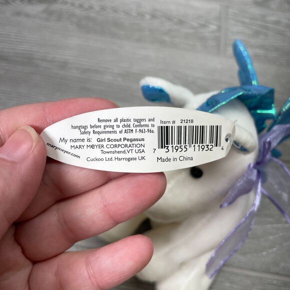Vintage 2000 Mary Meyer White Pegasus Beanbag Plush Girl Scouts Flying Up New - Picture 10 of 12